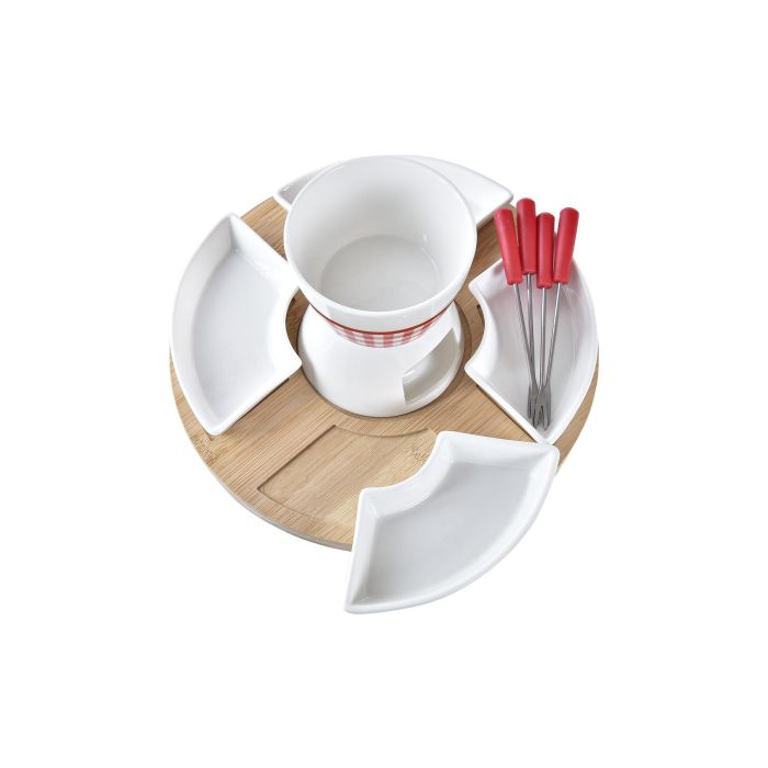 DKD Home Decor Fondue Rojo Blanco 26.5 x 1.5 x 26.5 cm Set de 10 Piezas Gres Bambu 1 DKD Home Decor Fondue Rojo Blanco 26.5 x 1.5 x 26.5 cm Set de 10 Piezas Gres Bambu 1