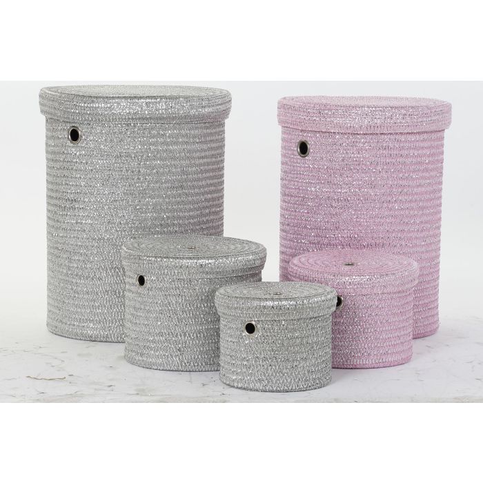 Cesta Basicos DKD Home Decor Rosa Gris 42 x 52.5 x 42 cm Set de 5 3 Cesta Basicos DKD Home Decor Rosa Gris 42 x 52.5 x 42 cm Set de 5 3
