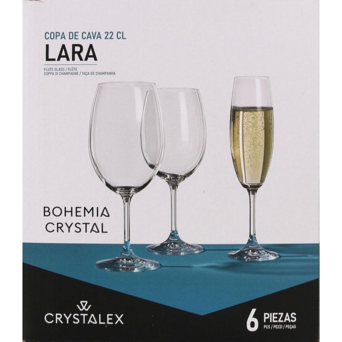 Bohemia Set de 6 Copas de Cava de Cristal 220 ml Colección Lara - Medidas: 4.5 x 4.5 x 23 cm (4 Cajas) 1