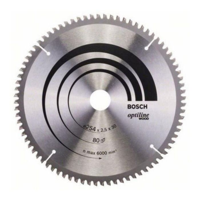 Bosch Professional Hoja de sierra circular de carburo 254x30x2.5mm 80 dientes para madera - Cortes limpios y precisos, baja vibración