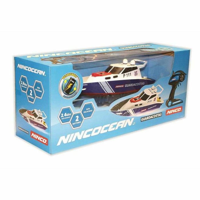 Ninco Barco Radio Control Policía con Batería Recargable de 3.7V y 1200mAh, ideal para niños +6 años, tamaño 34x10x12 cm