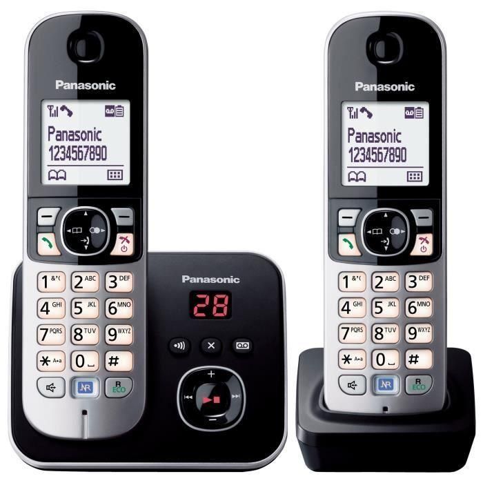Panasonic KX-TG6822 Teléfono Inalámbrico Duo con Contestador Automático Negro Gris