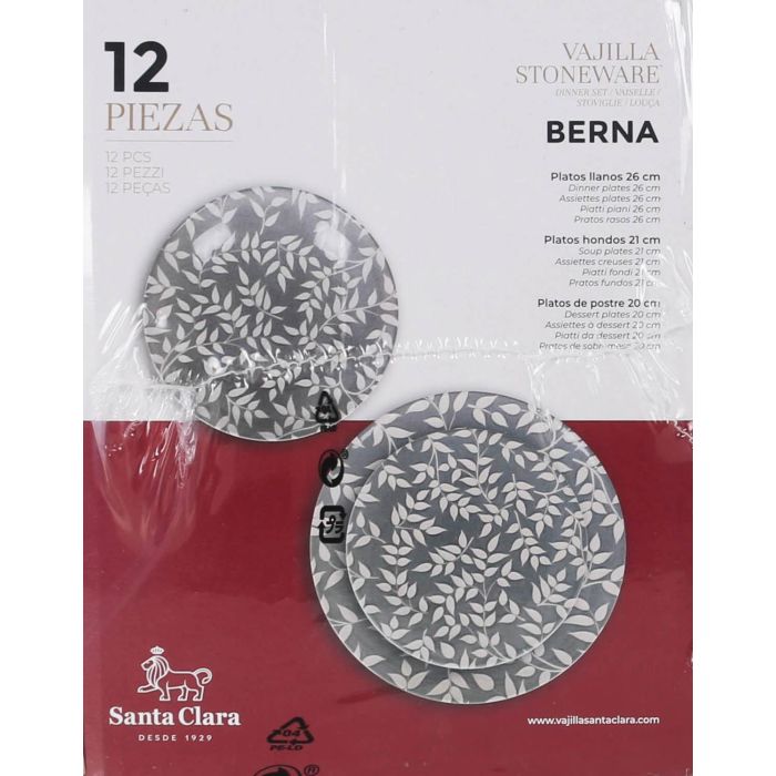 Inde Vajilla Berna Monaco 12 Piezas Brillo-Redo - Plato 26 cm, Taza 21 cm, Tazón 20 cm (2 Unidades) 5