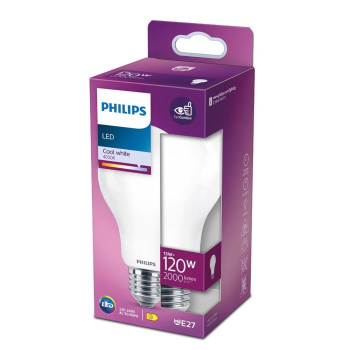 Bombilla standard led e27 13w 2000lm 4000k luz dia ø7x12,1cm. philips 1