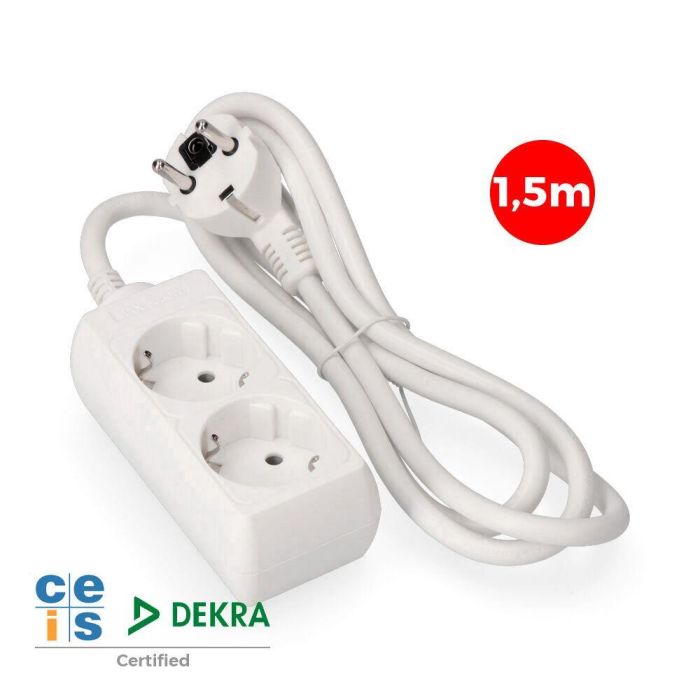 Edm Base Múltiple 2 Tomas Schuko 1,5m Cable H05VV-F 3G1.5 16A 250V~ 3680W Blanca Edm Base Múltiple 2 Tomas Schuko 1,5m Cable H05VV-F 3G1.5 16A 250V~ 3680W Blanca