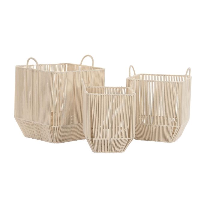 DKD Home Decor Cesta de Almacenaje Set de 3 Piezas Beige, Algodón y Metal, Hechas a Mano, Medidas 37x45x37 cm 3 DKD Home Decor Cesta de Almacenaje Set de 3 Piezas Beige, Algodón y Metal, Hechas a Mano, Medidas 37x45x37 cm 3
