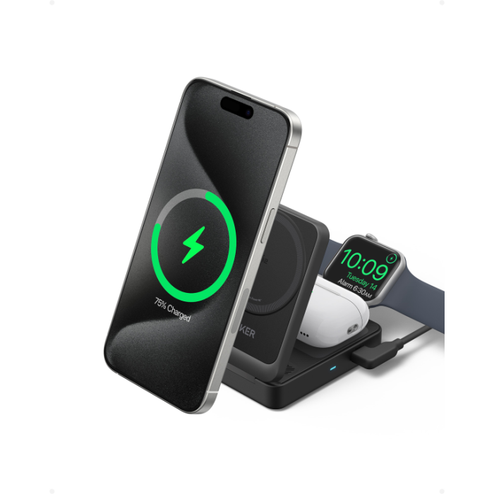 Anker MagGo Cargador Inalámbrico 15W 3-en-1 Negro