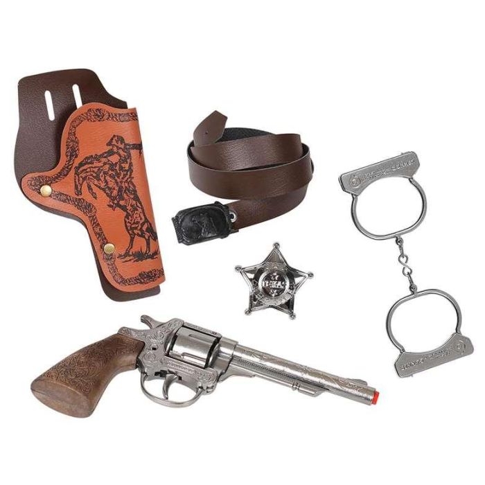 Pistola 8 tiros wild west con cartuchera, esposas y estrella 28x28x4 cm 2 Pistola 8 tiros wild west con cartuchera, esposas y estrella 28x28x4 cm 2