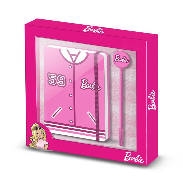 Caja Regalo con Diario y Bolígrafo Fashion Varsity Barbie Rosa