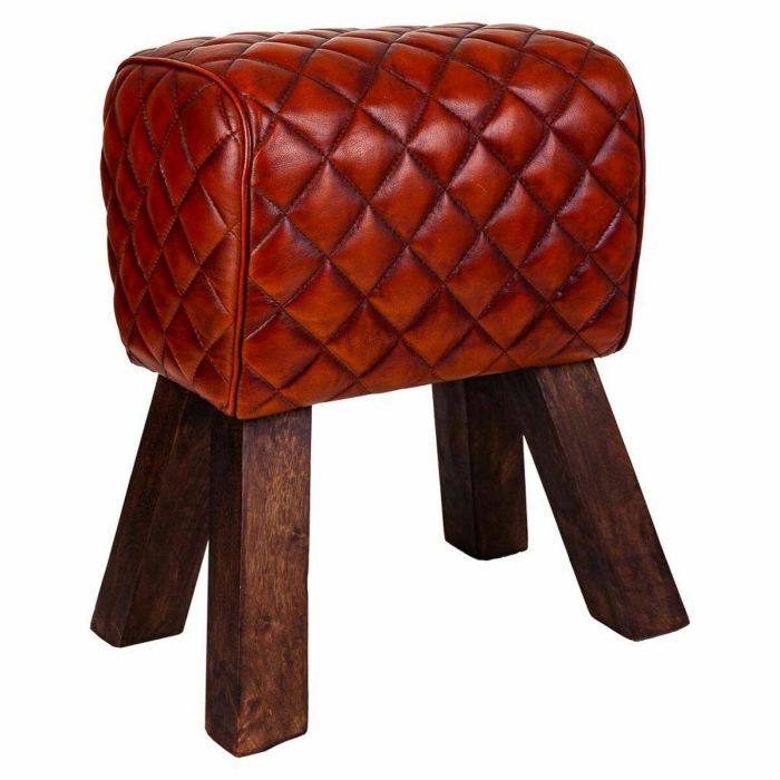 Taburete Alexandra House Living Marrón Cuero Madera de mango 51 x 30 x 41 cm