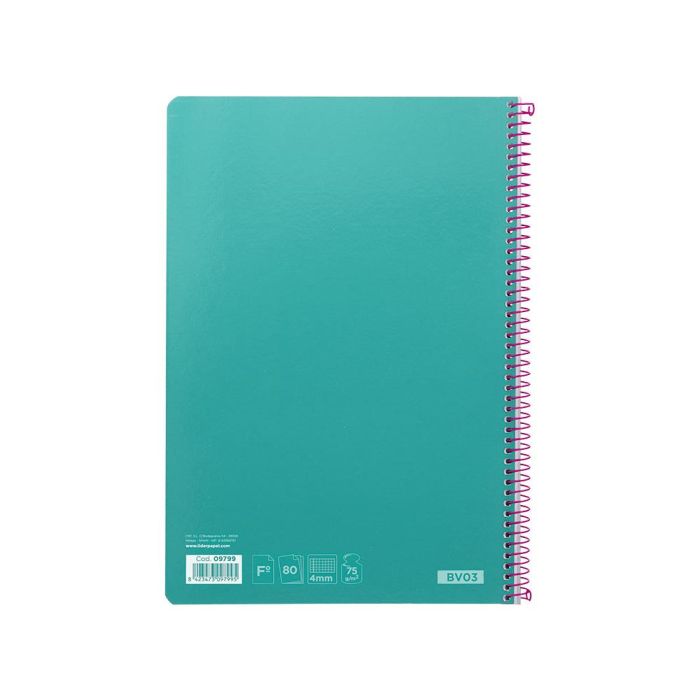 Cuaderno Espiral Liderpapel Folio Witty Tapa Dura 80H 75 gr Cuadro 4 mm Con Margen Color Turquesa 5 unidades 2