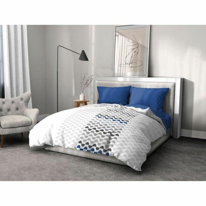 AMBROISIE Juego nórdico de microfibra - 1 funda nórdica 220 x 240 cm + 2 fundas de almohada 63 x 63 cm - Azul 3