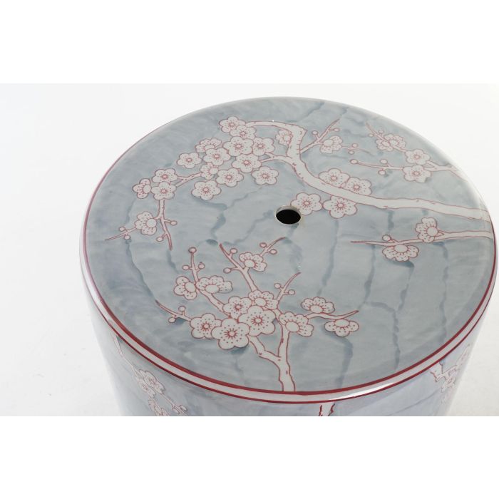 DKD Home Decor Mesita Auxiliar Oriental Sook de Porcelana 100% Azul Naranja con Flores, Hecha a Mano y Reciclable 32x32x41 cm 1