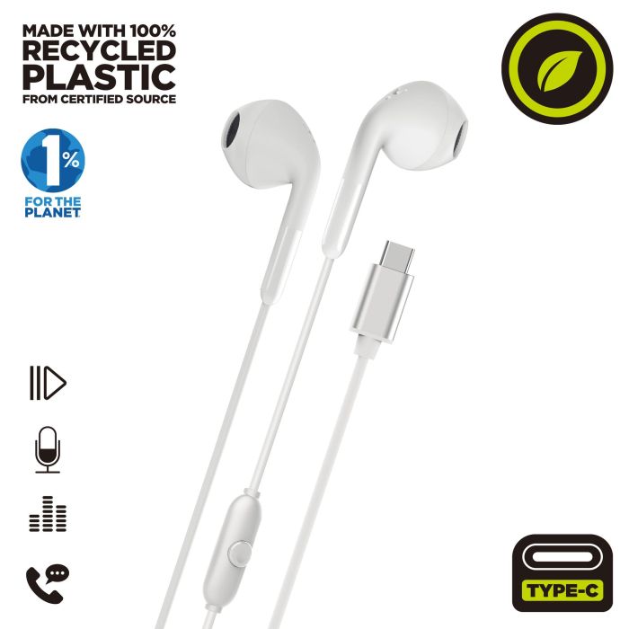 Muvit Auriculares E58 Tipo C con Materiales Reciclados - Sostenibles y Ergonómicos Muvit Auriculares E58 Tipo C con Materiales Reciclados - Sostenibles y Ergonómicos