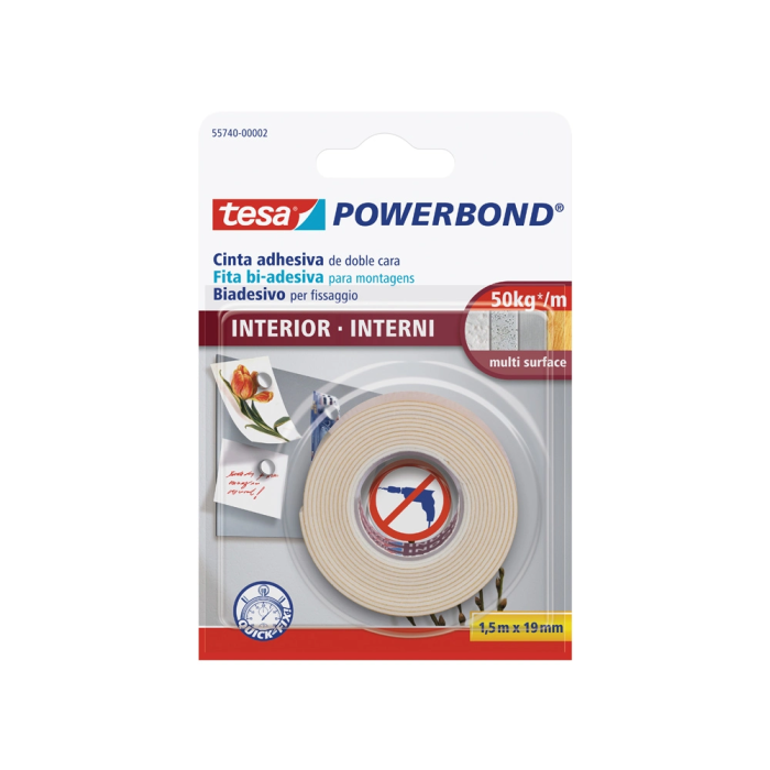 Tesa Cinta Doble Cara Interiores Extrafuerte Adhesiva 1,5 mt x 19 mm 1
