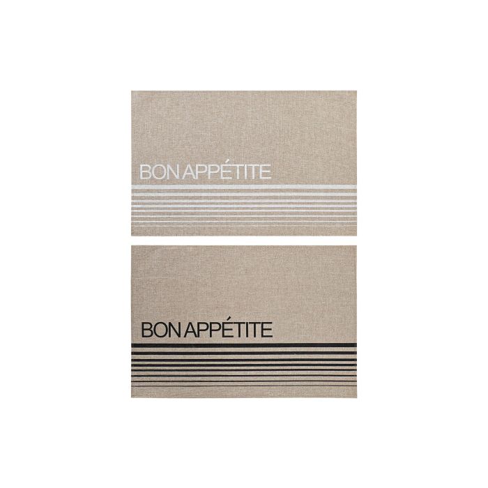 DKD Home Decor Individual Básico Beige Negro Colores Surtidos Poliéster Lino 30x45 cm (12 Unidades) con Diseño Bon Appétit
