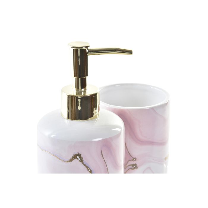 DKD Home Decor Dosificador Glam, Mármol Melocotón Dorado, Set de 2 Piezas, Capacidad 290 ml, 7 x 17.5 x 7 cm 1