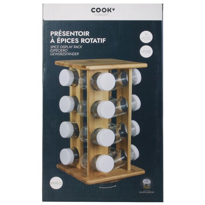Cook Concept Especiero Giratorio 16 Botes Bambú y Cristal Cocina 1