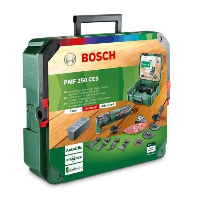 Bosch PMF 250 en SB + 20 AC Herramienta Multifunción 250W, AutoClic para Fijación Rápida, Starlock, 6 Velocidades 1 Bosch PMF 250 en SB + 20 AC Herramienta Multifunción 250W, AutoClic para Fijación Rápida, Starlock, 6 Velocidades 1