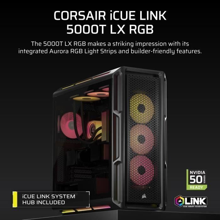 Corsair 5000T LX RGB Caja Media Torre Negro con Ventana Lateral, 3 Ventiladores, CC-9011298-WW 1