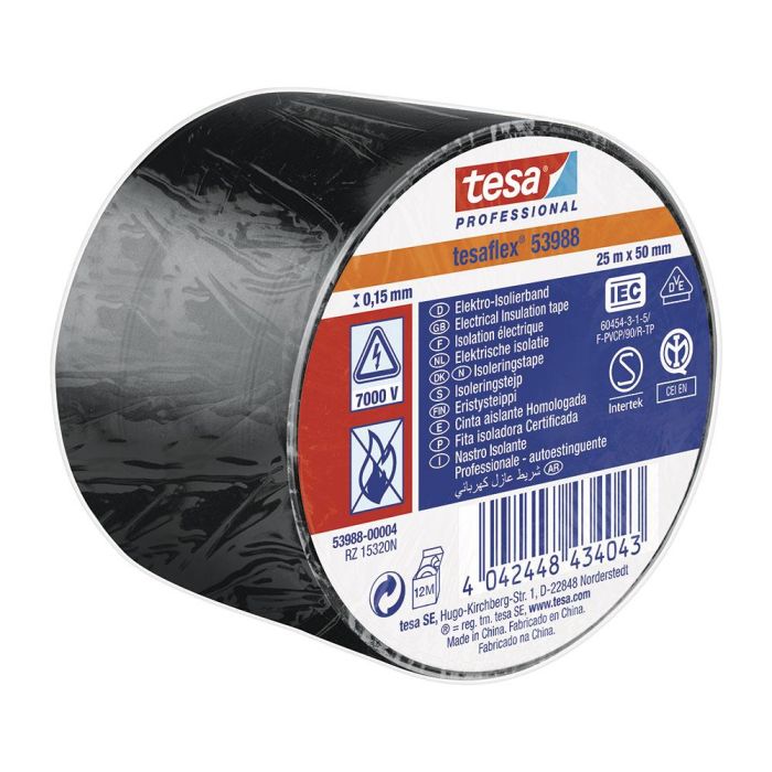 Cinta aislante homologada negra 25 m x 50 mm Cinta aislante homologada negra 25 m x 50 mm