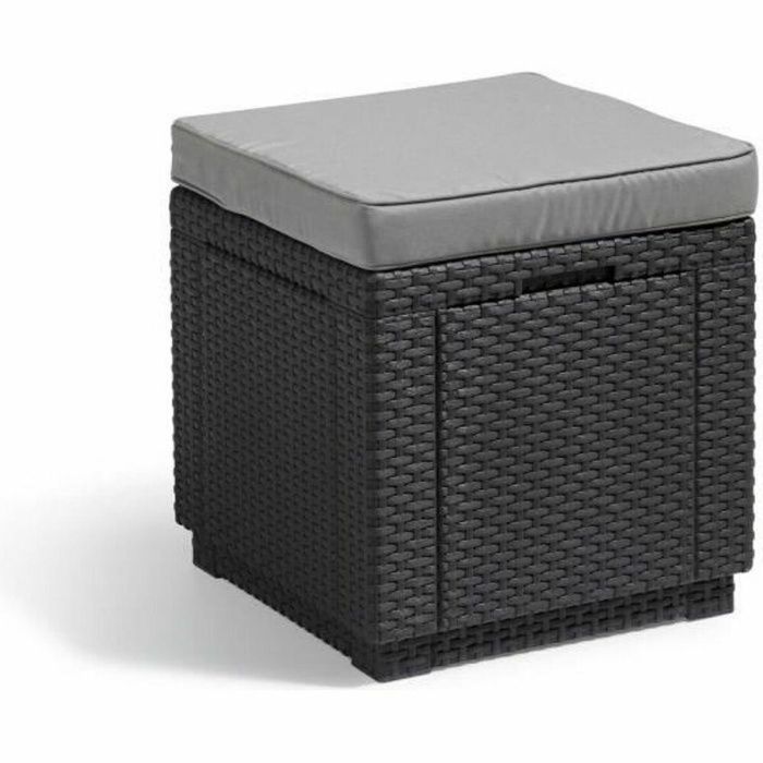 ALLIBERT by KETER Mesa de Jardín/Comedor Cube con Almacenamiento, Cojín y Multiusos - Imitación Ratán Grafito Resistente ALLIBERT by KETER Mesa de Jardín/Comedor Cube con Almacenamiento, Cojín y Multiusos - Imitación Ratán Grafito Resistente