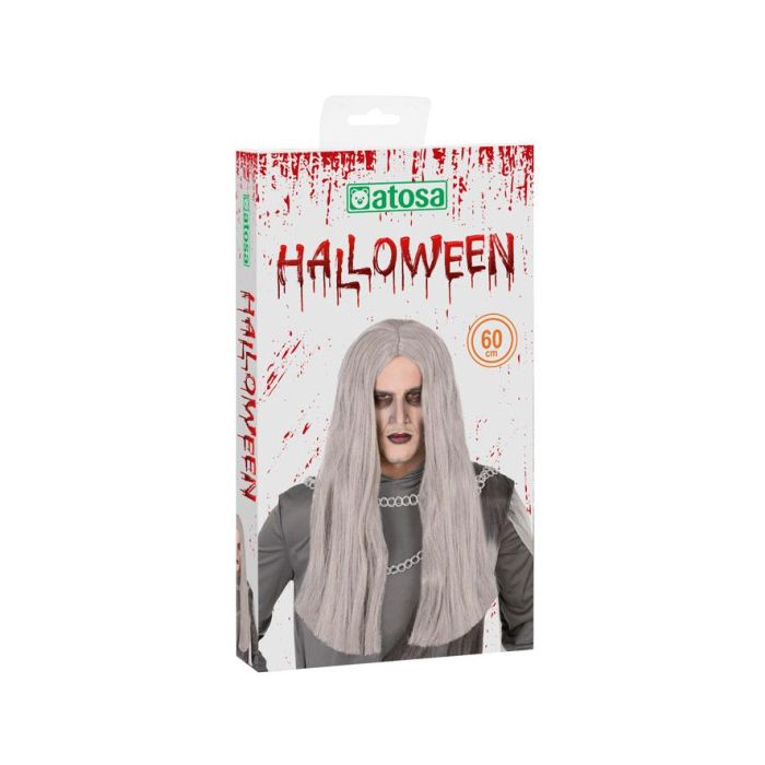 Peluca Halloween Bruja Gris Largo 60 cm - Adulto, Cabello Liso, Aire Fantasmal 1
