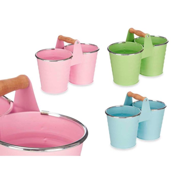 Ibergarden Macetero Doble Pequeño Zig Zag Filo Plata, Metal, 22x15x11 cm, Azul/Rosa/Verde, Surtido (24 Unidades) Ibergarden Macetero Doble Pequeño Zig Zag Filo Plata, Metal, 22x15x11 cm, Azul/Rosa/Verde, Surtido (24 Unidades)