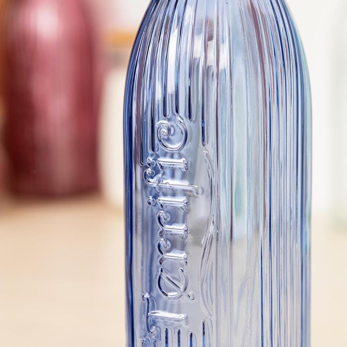 Quid Botella Viba Vidrio con Tapón 1 L Azul Ecológica Saludable Reciclable Libre de Cadmio y Plomo No Porosa Larga Duración 2