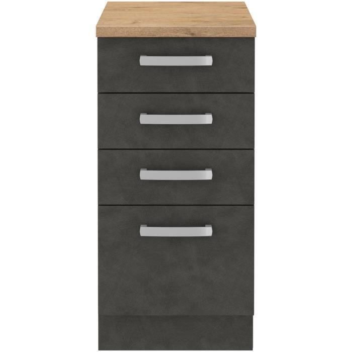 LASSEN Armario bajo 4 cajones con encimera Gris mate - L 40 x P 51,6 x H 85 cm - Mueble cocina/baño 1 LASSEN Armario bajo 4 cajones con encimera Gris mate - L 40 x P 51,6 x H 85 cm - Mueble cocina/baño 1