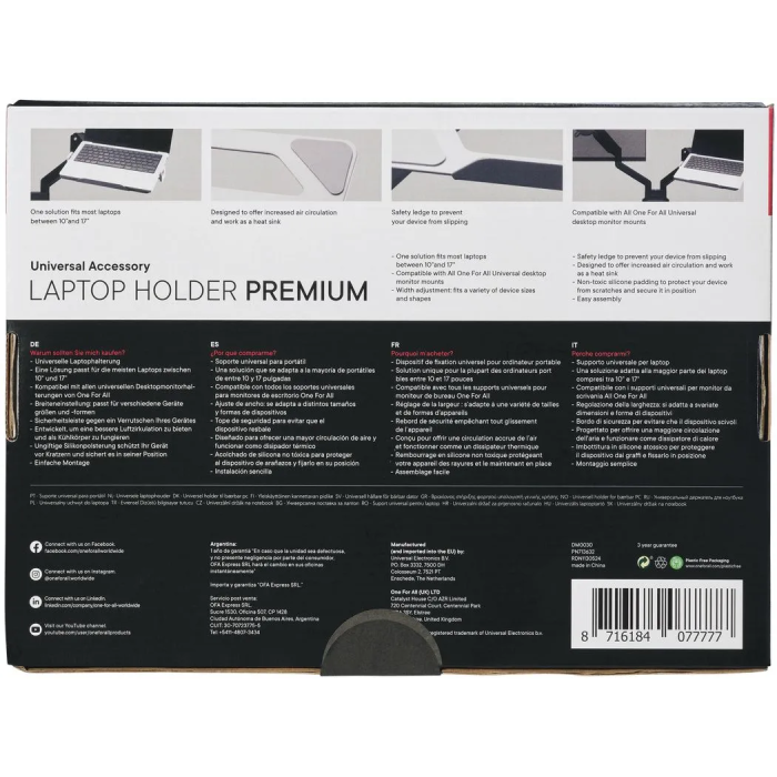 One For All DM0030 Soporte Premium para Laptop Compatible con Brazos de Monitor 4