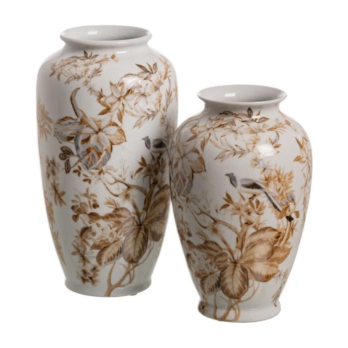 Jarrón Blanco-Marrón Porcelana 19 X 19 X 33 cm