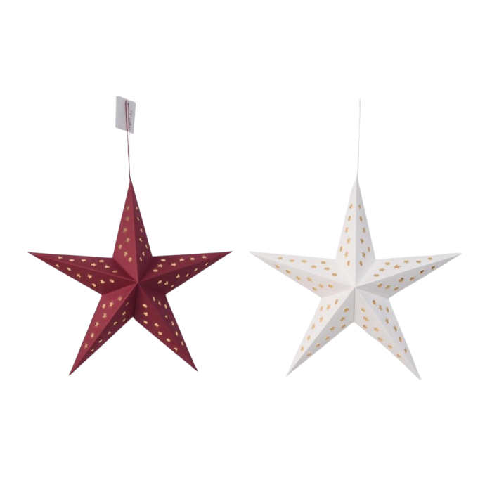 DKD Home Decor Decoración Colgante de Navidad Tradicional Estrella de Papel Burdeos Blanco 10x30x30cm (12 Unidades)