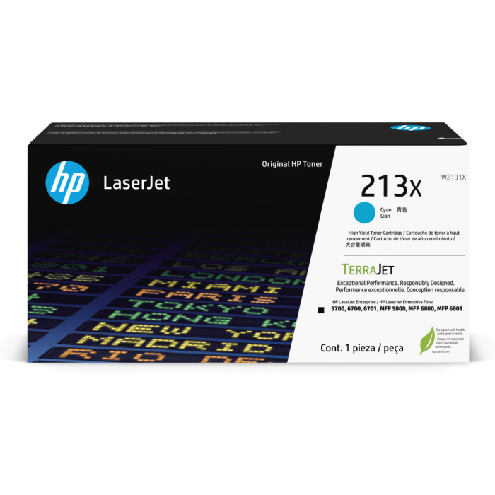 HP 213X Cartucho de Tóner Original Cian Alto Rendimiento (6000 páginas) para LaserJet Enterprise 5700, 5800, 6700, 6800
