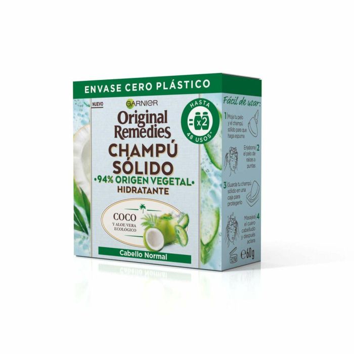 Garnier F.I.L C259526/1 Original Remedies Champú Sólido Hidratante con Coco y Aloe Vera. Cabello Normal, Raíces Grasas, Desenredante 60g 0 Garnier F.I.L C259526/1 Original Remedies Champú Sólido Hidratante con Coco y Aloe Vera. Cabello Normal, Raíces Grasas, Desenredante 60g 0