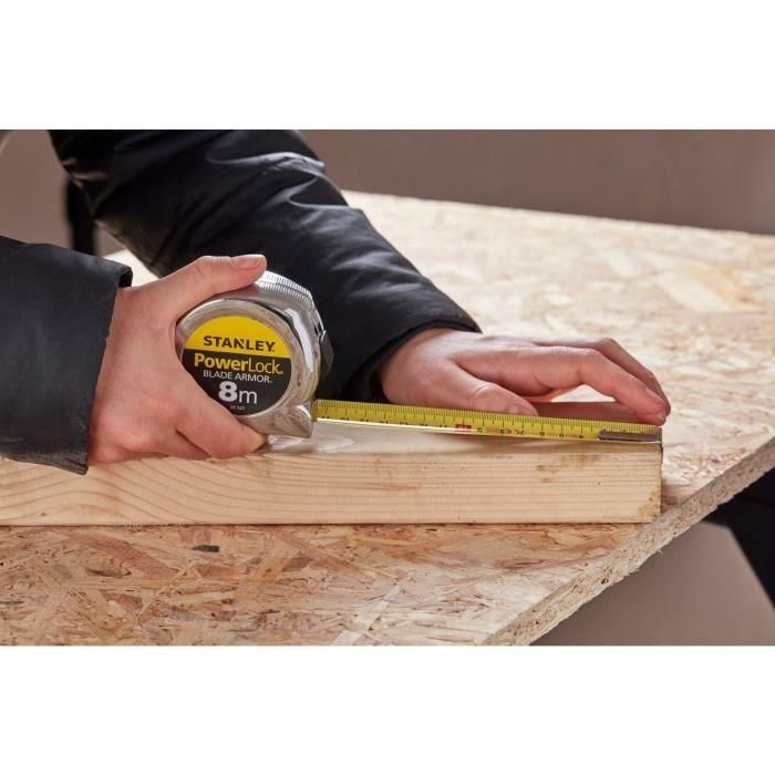 Stanley 0-33-527 Flexómetro Powerlock Blade Armor de 8m x 25mm, cinta métrica retráctil resistente para mediciones precisas. 4 Stanley 0-33-527 Flexómetro Powerlock Blade Armor de 8m x 25mm, cinta métrica retráctil resistente para mediciones precisas. 4