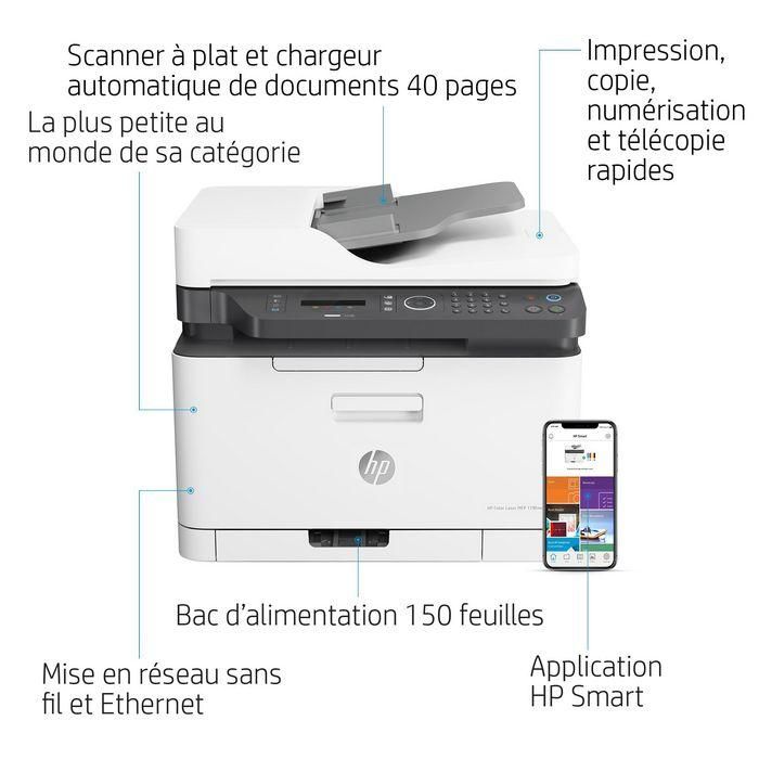 HP 179fnw Impresora Multifunción Láser Color Wi-Fi, Imprime, Escanea, Copia, Fax, Compacta, Móvil, Alta Calidad Color 4
