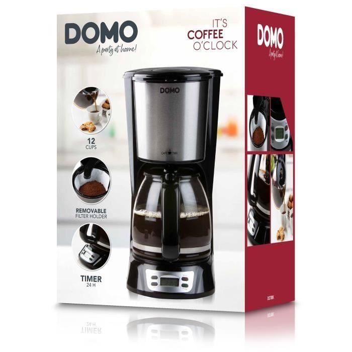 Domo DO708K Cafetera de filtro 1000W, capacidad 1.5L para 12 tazas, con Pantalla LCD, Temporizador 24h, Negra y acero inoxidable 4