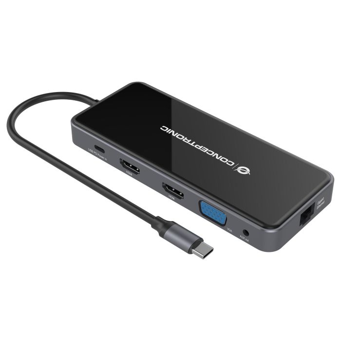 Conceptronic DONN15G Estación de Acoplamiento 12 en 1 USB Tipo C con HDMI/VGA/USB-C PD/USB 3.0/GbE/AUX 6