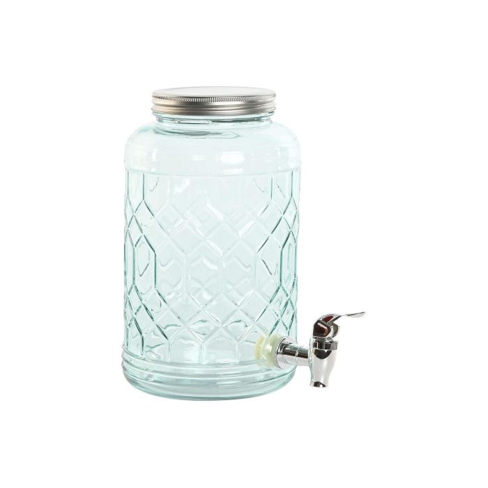DKD Home Decor Dispensador de Bebidas Cristal y Acero Inoxidable 3,6L Azul Desmontable, Apto para Lavavajillas, 21x26x16 cm