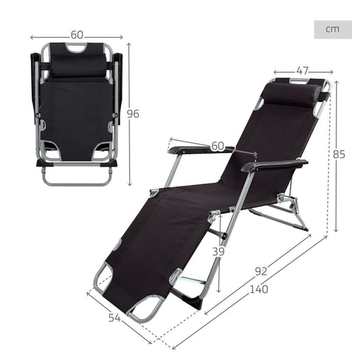 Tumbona reclinable Aktive Negro 177 x 34 x 47 cm 1 Tumbona reclinable Aktive Negro 177 x 34 x 47 cm 1