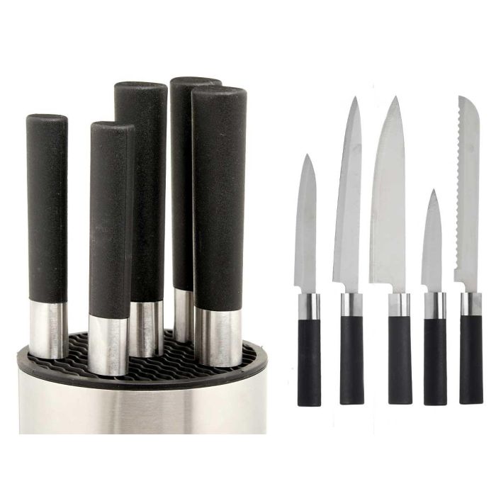 Tacoma Redonda Acero 5 Cuchillos Kinvara 11x35x11 cm Negro/Plata (6 Unidades) 1 Tacoma Redonda Acero 5 Cuchillos Kinvara 11x35x11 cm Negro/Plata (6 Unidades) 1