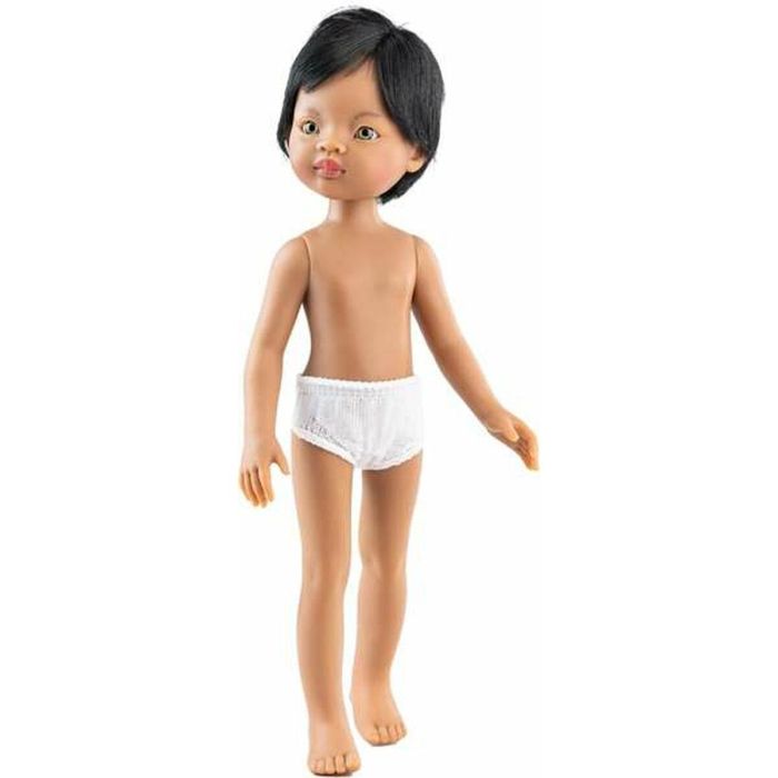 Muñeca sin ropa balbino niño latino con pelo corto negro y raya al lado, ojos grises 32 cm