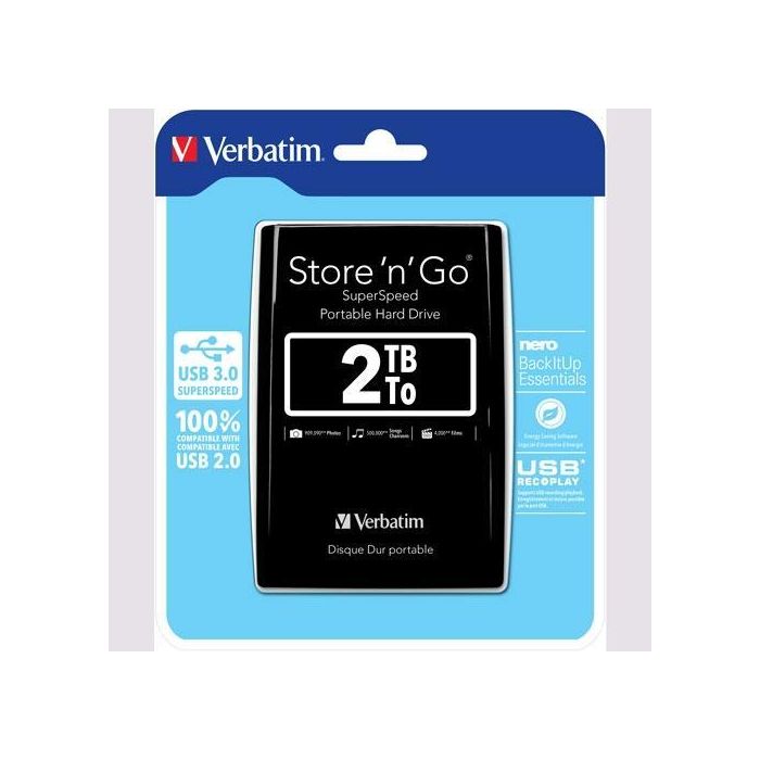 Verbatim Disco Duro Portátil Store 'N' Go 2TB HDD 2.5" USB 3.0 Negro Verbatim Disco Duro Portátil Store 'N' Go 2TB HDD 2.5" USB 3.0 Negro