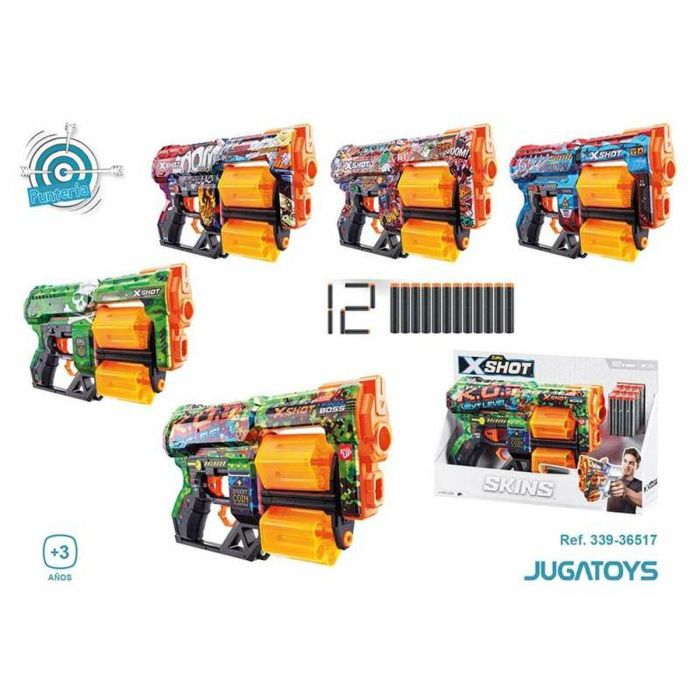 Zuru X-SHOT Dread Lanzador de Dardos, XSH4894680021259, Cañón Giratorio Doble, 7 Diseños, Alcance 27 m 7