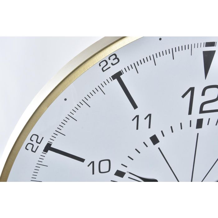 DKD Home Decor Reloj de Pared Loft Dorado Blanco Metal Cristal Brújula 60 x 60 cm 1