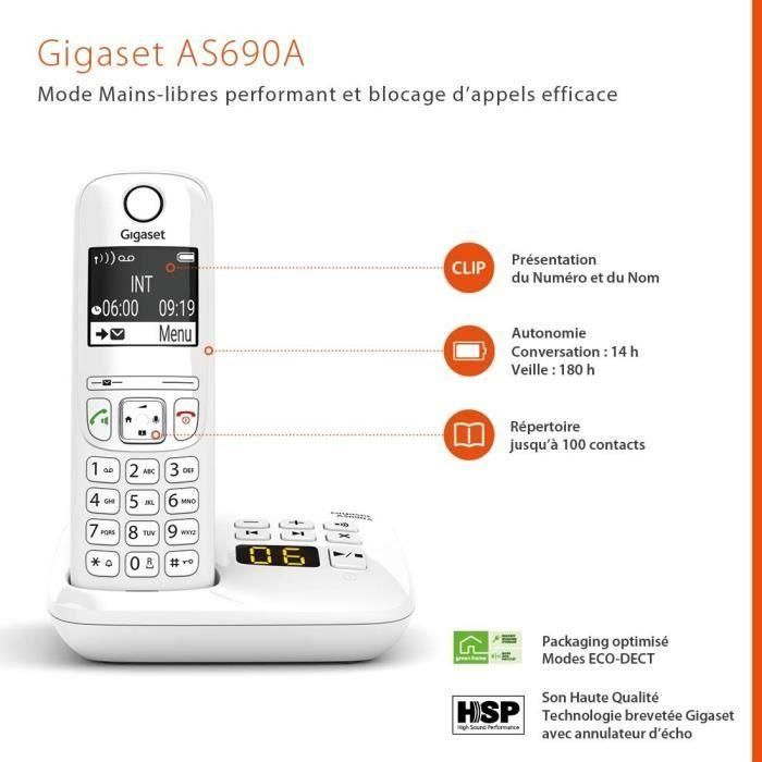 Teléfono fijo GIGASET AS690 A Blanco 5 Teléfono fijo GIGASET AS690 A Blanco 5