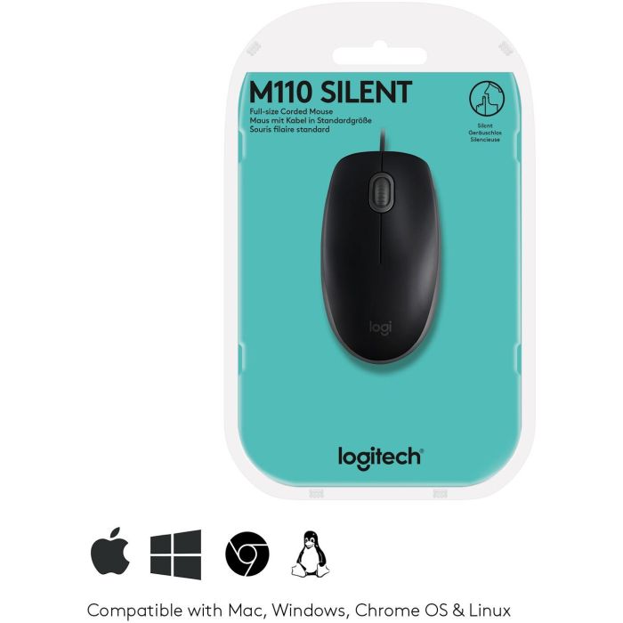Logitech B110 Silent Ratón USB Óptico Silencioso Plug & Play Ambidextro Negro 6