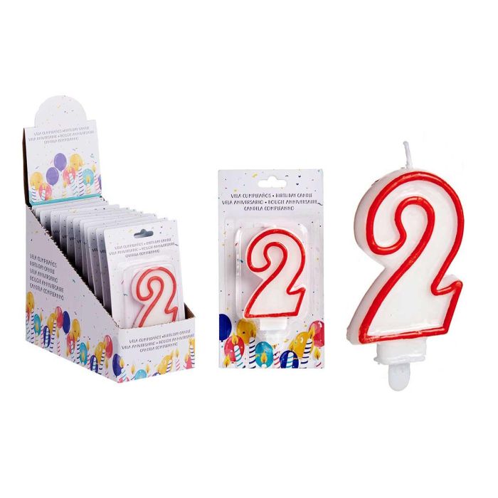 Vela Cumpleaños Número 2 Blanca con Borde Rojo - Arte Regal 4.2x8.2x1 cm (72 Unidades) Vela Cumpleaños Número 2 Blanca con Borde Rojo - Arte Regal 4.2x8.2x1 cm (72 Unidades)