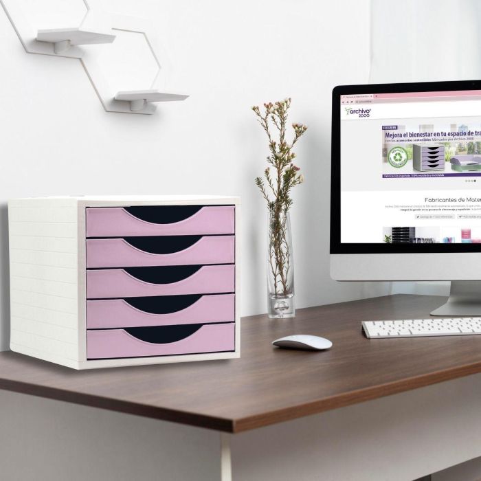 Modulo 5 Cajones Archivo 2000 Archivotec Rosa Pastel 2